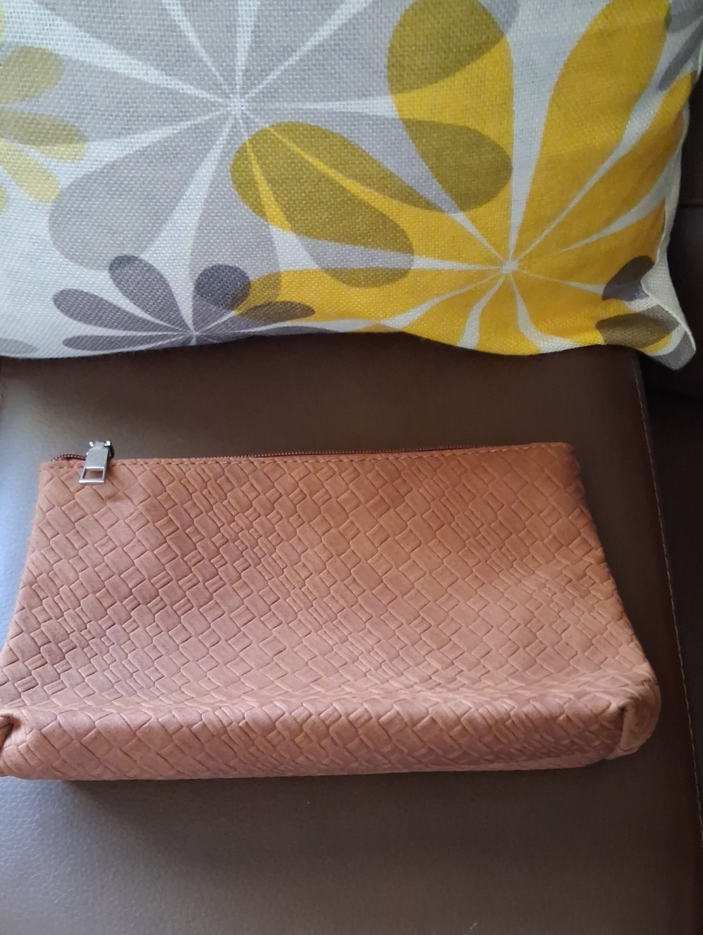 Woven Zip Clutch in Tan